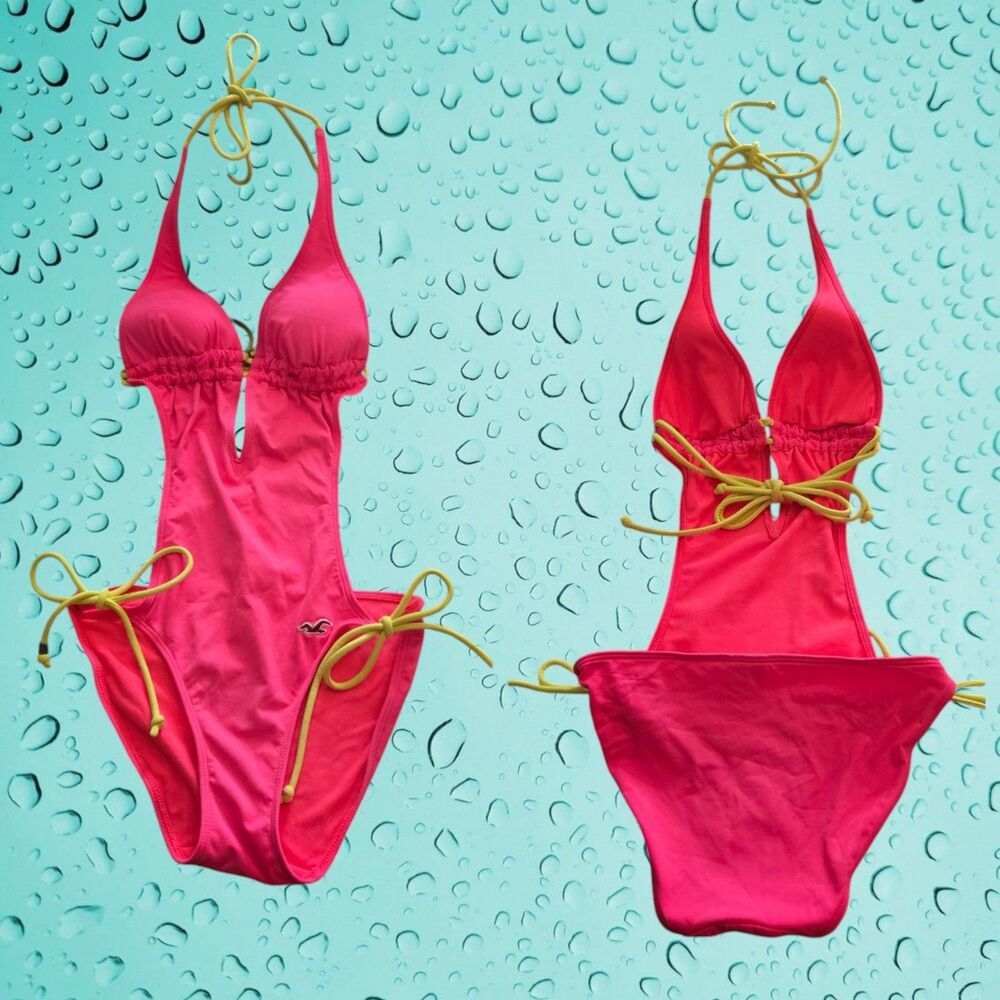 Vintage Hollister Solid Pink 1 Piece Cut Out Monokini Bathing Suit Swimsuit XS